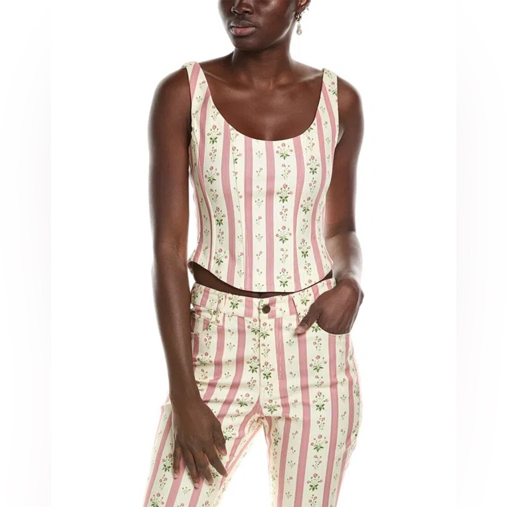 We wore what Lemon Icing print Striped Pink and Cream Floral Set corset top BNWT - Picture 6 of 16